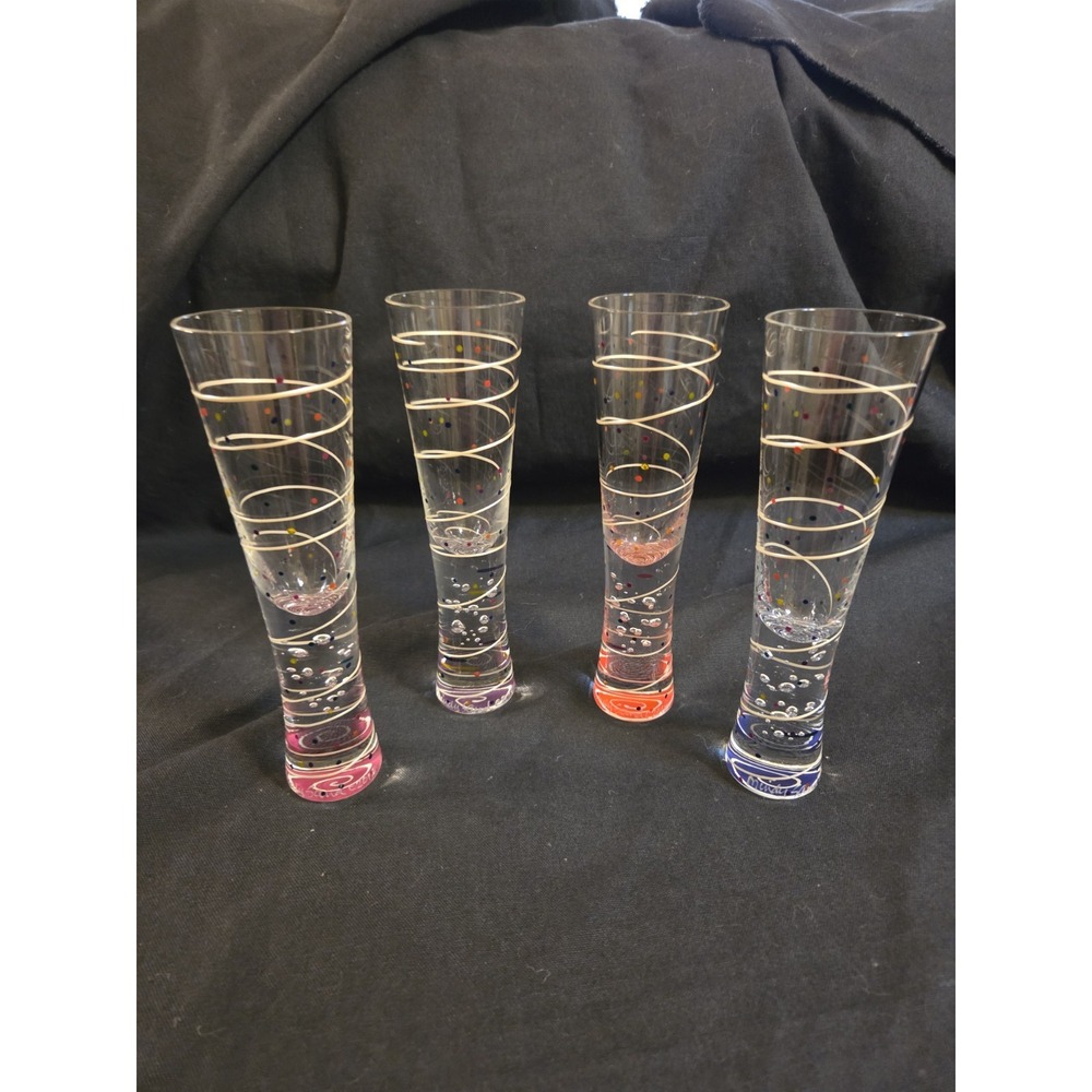 Mindy Sand Bubble Champagne Flutes Set of 4 Signed 2018 Hand Painted Art Glass